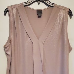 Taupe colored, shimmery, sleeveless, v-neck top by Covington. size XL